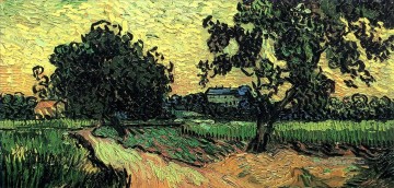  Vincent Werke - Landschaft mit dem Chateau von Auvers am Sonnenuntergang Vincent van Gogh